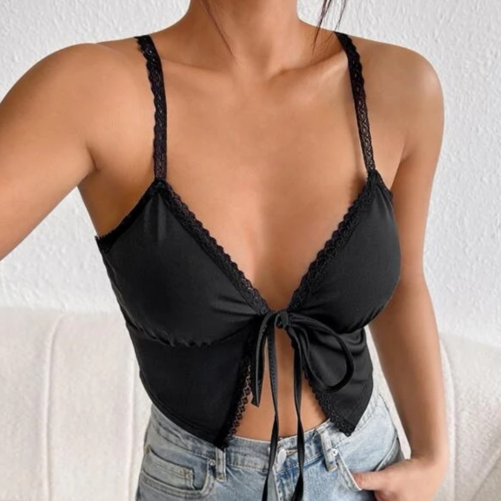 Black front tie tank top